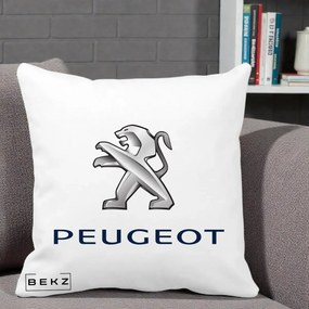 Perna Personalizata cu emblema Peugeot, 40x40 cm, Alba Mata, Husa Detasabila, Perna Inclusa, BEKZ®