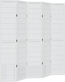 vidaXL Paravan cameră 5 panouri, alb, lemn masiv paulownia