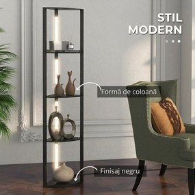 Lampa de Podea LED cu Rafturi, Lampa Moderna Independenta de Colt pentru Camera de Zi cu Lumina Alba Calda Reglabila, Negru HOMCOM | Aosom Romania