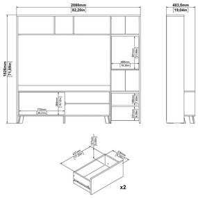 Set TV alb-în culoare naturală cu aspect de lemn de stejar 209x183x48 cm Next – Tvilum
