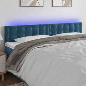 3122116 vidaXL Tăblie de pat cu LED, albastru închis, 200x5x78/88 cm, catifea