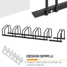 Suport de parcare pentru 6 biciclete din tuburi de otel Q235, Suprafata zincata 179x33x27cm negru HOMCOM | Aosom Romania