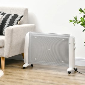 HOMCOM Radiator Electric Mică 1000W/2000W cu Termostat Reglabil, 15-20 m², 4 Roți, 79x27x54 cm, Alb | Aosom Romania