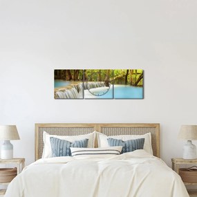 Tablou cu cascada Huai Mae Kamin în pădure (cu ceas) (90x30 cm)