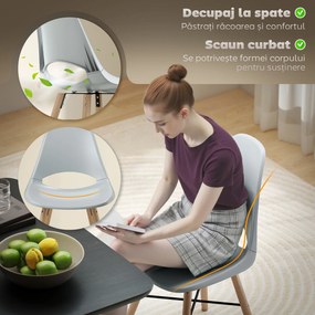 HOMCOM Set 2 Scaune de Bucătărie din Plastic și Lemn, Stil Nordic, Gri | Aosom Romania