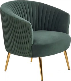 Fotoliu cafenea CROWN, verde inchis/auriu, stofa catifelata/otel, 78x7