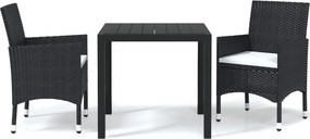 vidaXL Set de masă pentru grădină cu perne, 3 piese, negru, poliratan
