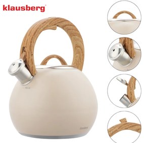 Fierbător fluierător Klausberg KB 7956, 3l, Mâner termoizolat, Fund multistrat, Inducție, Bej