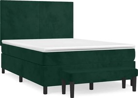 vidaXL Pat box spring cu saltea, verde închis, 140x200 cm, catifea
