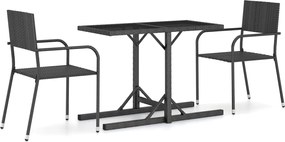 vidaXL Set mobilier de grădină, 3 piese, negru