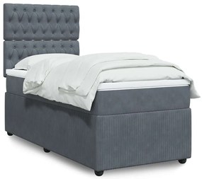 vidaXL Pat box spring cu saltea, gri închis, 90x190 cm, catifea
