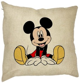 Perna Decorativa Patrata copii Mickey Mouse, 40x40 cm, Husa Detasabila, Burduf