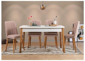Set mobilier sufragerie Bimuvo 5 (pin atlantic + alb + piatră) (pentru 4 persoane). 1095057