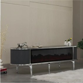 Comoda tv cu semineu Royal, cu led, 160 cm.antracit