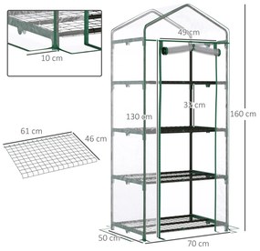 Outsunny Sera pentru Balcon Compacta cu 4 Rafturi pentru Plante, Sera pentru Gradina cu Acoperis din PVC Transparent, 70x50x160cm | Aosom Romania