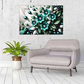 Tablou - Flori turcoaz 3D (90x60 cm)