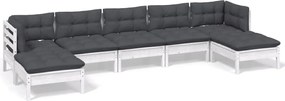 vidaXL Set mobilier de grădină cu perne, 7 piese, alb, lemn de pin
