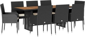 vidaXL Set mobilier de grădină cu perne, 9 piese, negru, poliratan