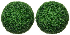 HOMCOM Set de 2 Bile Artificiale, Bile de Arbori Topiari din Buxus, Plante False de Interior în Aer Liber pentru Casă, Ø50cm, Verde | Aosom Romania