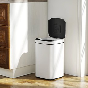 HOMCOM Coș de Gunoi de 13L cu Senzor și Spațiu pentru Deodorante, Coș din Oțel Galvanizat și PP, 24x24x41 cm, Alb și Negru | Aosom Romania
