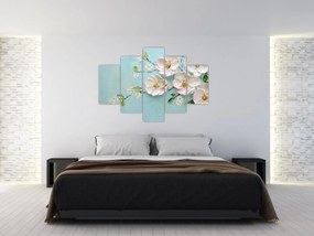 Tablou - Flori pe fundal albastru (150x105 cm)
