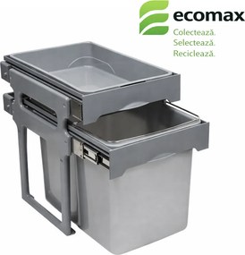 Coș gunoi încorporabil Tank 40 Ecomax, cu extragere totală, gri, 1 x 34 l Polipropilenă, Gri, H:428 mm; L:339 mm; A:486 mm, 400 mm