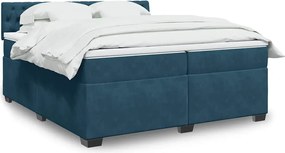 vidaXL Pat box spring cu saltea, albastru, 200x200 cm, catifea