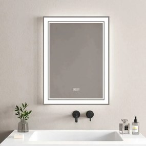 Oglinda cu iluminare LED si dezaburire Inter Ceramic 60x80 cm dreptunghiulara cu margine alba