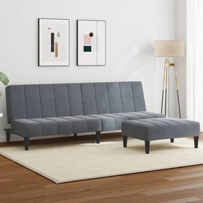 vidaXL Canapea extensibilă cu taburet, 2 locuri, gri închis, catifea