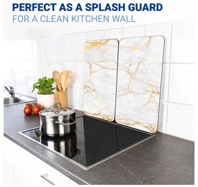 Set 2 protecții din sticlă pentru aragaz Wenko Marble, 52 x 30 cm , alb - auriu