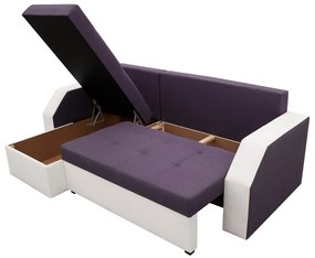 Coltar extensibil Madrid, 226x145x79 cm, 2 lazi depozitare, Reversibil, Alb/ Mov