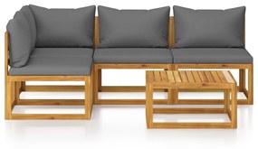 Set mobilier de gradina cu perne, 5 piese, lemn masiv acacia Morke gra, colt + 3x mijloc + masa, 1