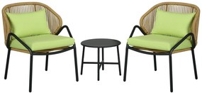 Outsunny Set de mobilier de terasă din ratan, 3 piese, cu perne pentru șezut și spate, ratan artificial, cadru metalic, Verde | Aosom Romania
