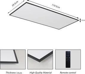 Brilagi - Plafonieră LED reglabilă SLIMFRAME, 80 W, 230 V, 120 x 60 cm, neagră, cu telecomandă