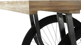 Masă consolă industrială vintage din lemn cu structură din metal și roți de bicicletă, 160×80×75 cm, „Market"