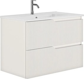 Set dulap baza suspendat Gala Canaletto 2 sertare 80 cm finisaj alb mat si lavoar Luc alb