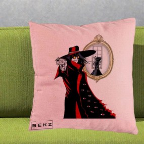 Perna Personalizata Hellsing Alucard cu Pistoale, 40x40 cm, Roz, Husa Detasabila, Perna Inclusa, BEKZ®