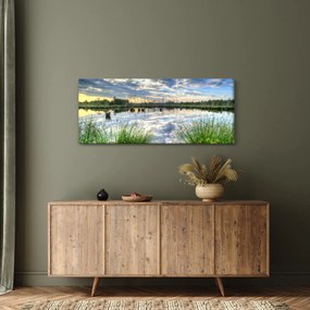 Tablou cu lac și trestie (120x50 cm)
