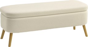HOMCOM Banca de Depozitare de 65L din Material Teddy și Lemn, 120x42x45 cm, Bej | Aosom Romania