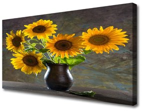 Tablou pe panza canvas Floarea-soarelui de flori Vaze Floral Galben Gri