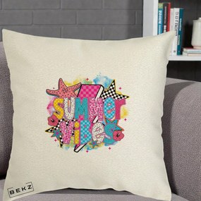 Perna Decorativa Summer Vibes Colorata, 40x40 cm, Ecru, Husa Detasabila, Perna Inclusa, BEKZ®
