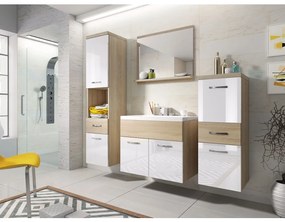 Mobilier baie Lunara (stejar sonoma + stejar sonoma + Alb lucios ) (fără sifon, fără baterie). 1053671