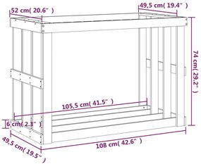 Suport busteni de exterior, gri, 108x52x74 cm, lemn masiv pin