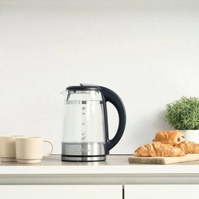 Cana electrica Cuisinart GK19E Double Glass, 3000 W, 1,7 l, 50-100°C, Baza rotativa la 360°, Comenzi tactile, Filtru, Indicator, Inox/Negru