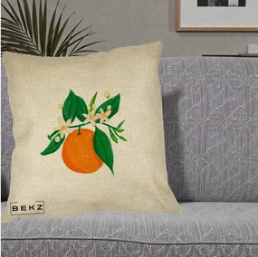 Perna Decorativa Portocala in Floare, 40x40 cm, Crem, Husa Detasabila, Perna Inclusa, BEKZ®