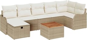 vidaXL Set de canapele pentru grădină cu pernă 8 pcs Bej Rattan poli