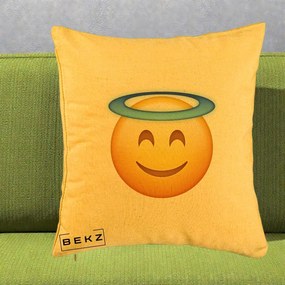 Perna Decorativa Emoji Inger cu Aureola, 40x40 cm, Galben, Husa Detasabila, Perna Inclusa, BEKZ®