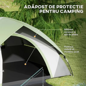 Outsunny Cort de Camping cu 3 Locuri, Geam din Plasă și Cârlig Felinar, Cort de Camping din PE, 270x210x150 cm, Verde | Aosom Romania