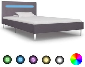 280966 vidaXL Cadru de pat cu LED-uri, gri, 90 x 200 cm, material textil