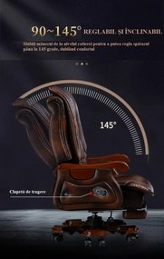 RESIGILAT- Scaun directorial din piele naturala si lemn masiv, Masaj in 9 puncte si Incalzire, rezistent 150 kg, Maro